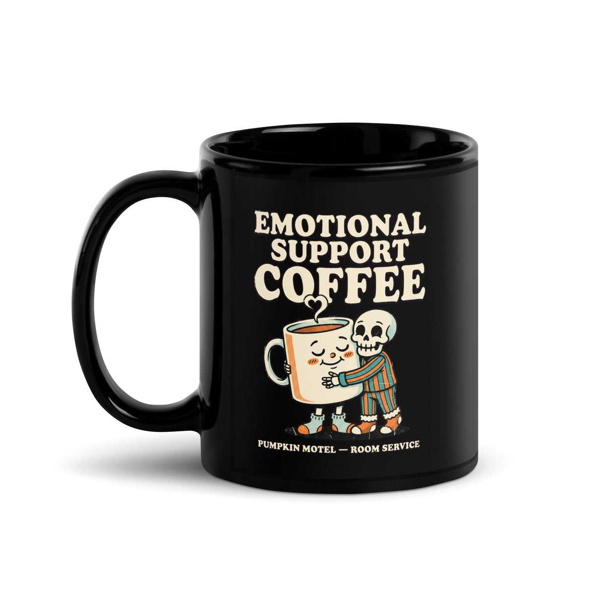 Mug noir Emotional Support Coffee — Room Service 11 oz (325 ml), vue côté anse