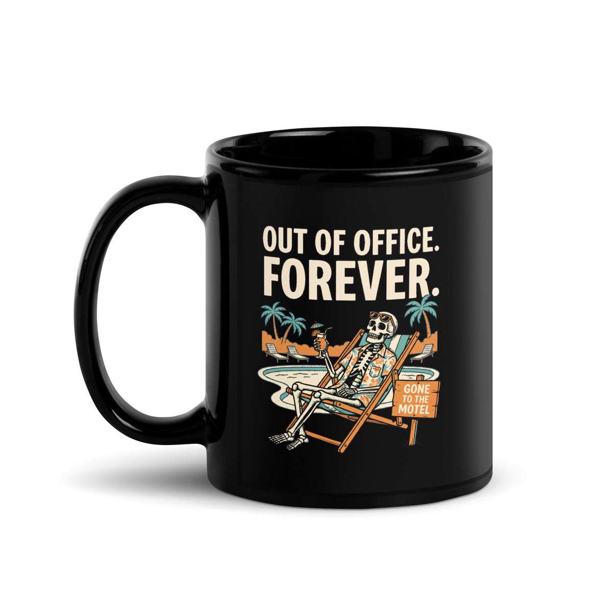 Mug noir Out of Office. Forever. — Pumpkin Motel 11 oz (325 ml), vue côté anse
