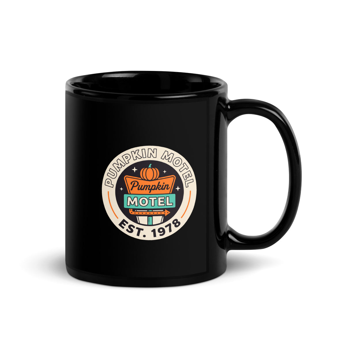 Mug noir Pumpkin Motel — Est. 1978 11 oz (325 ml), vue côté anse
