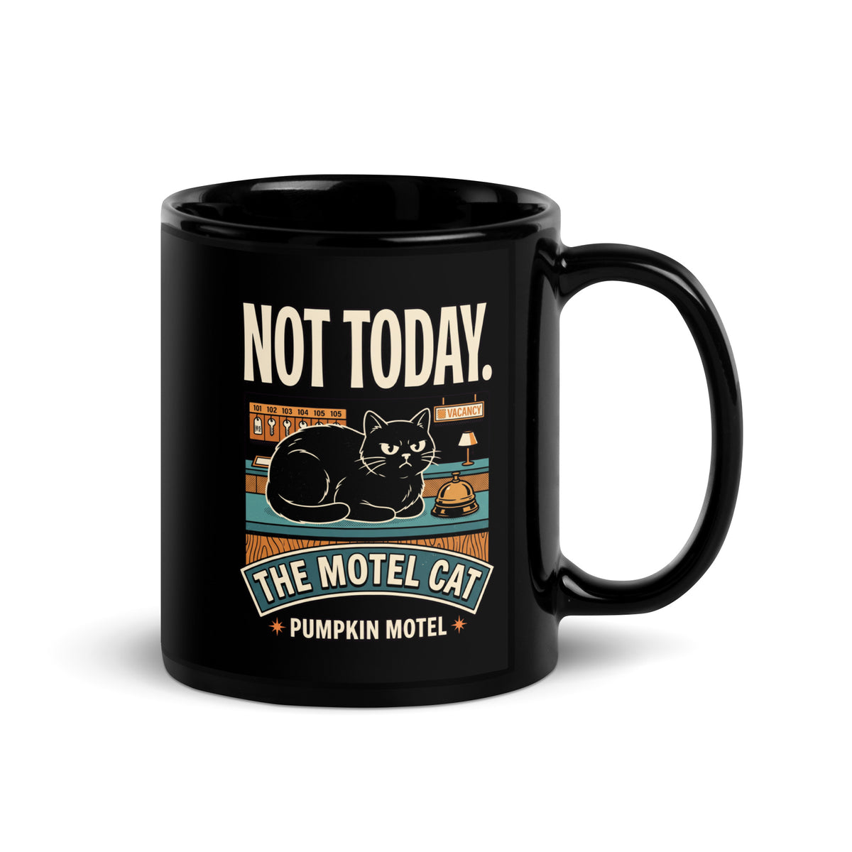 Mug noir Not Today. — The Motel Cat 11 oz (325 ml), vue côté anse
