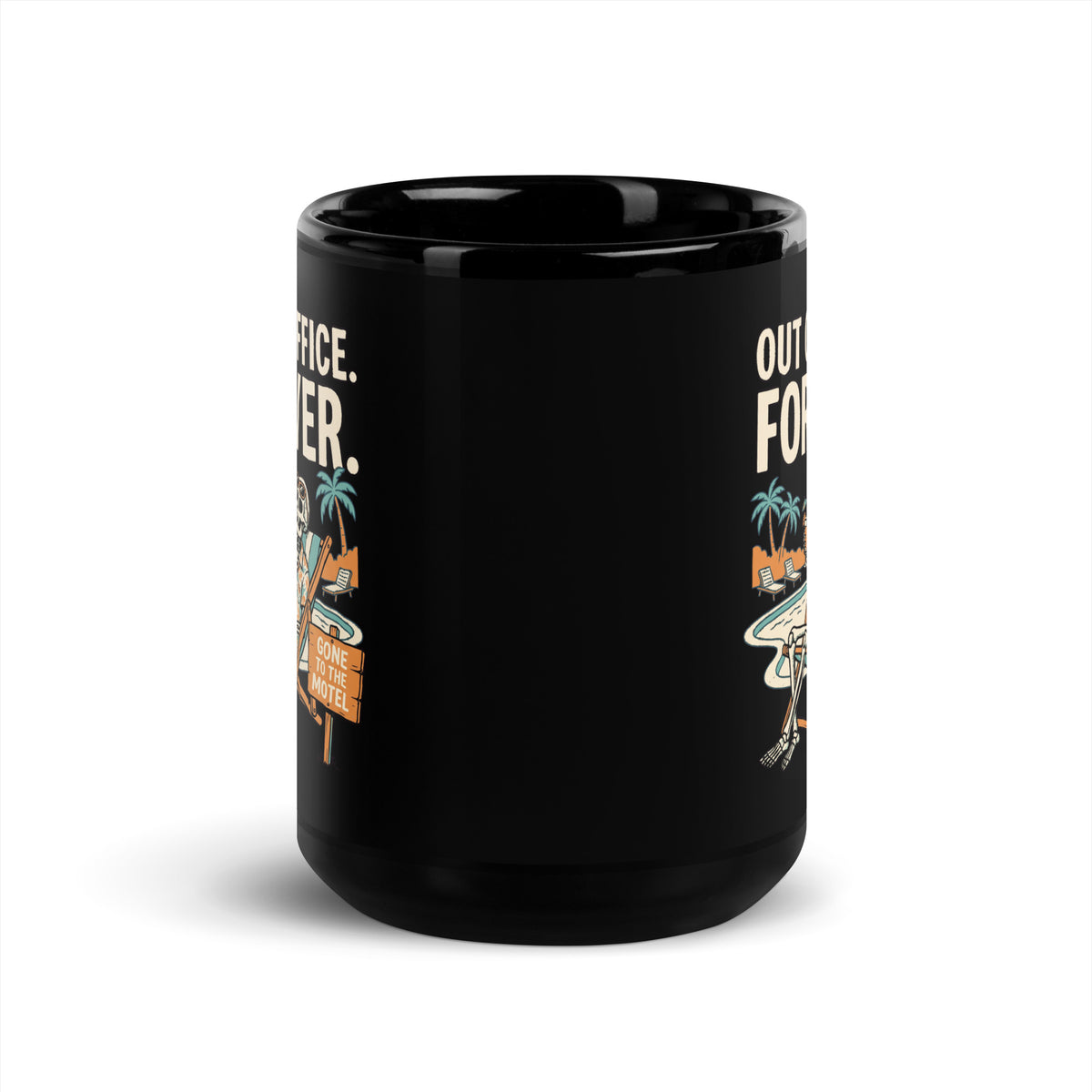 Mug noir Out of Office. Forever. — Pumpkin Motel 15 oz (440 ml), vue de face