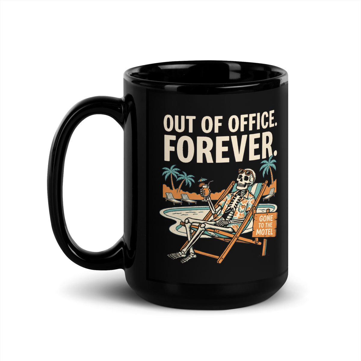 Mug noir Out of Office. Forever. — Pumpkin Motel 15 oz (440 ml), vue côté anse