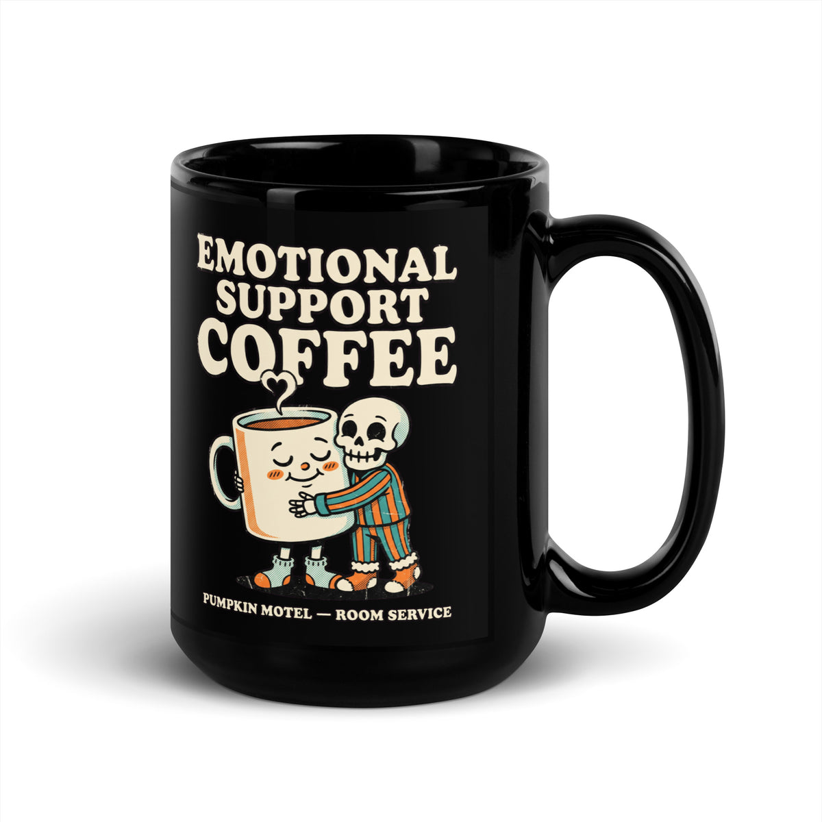 Mug noir Emotional Support Coffee — Room Service 15 oz (440 ml), vue côté anse