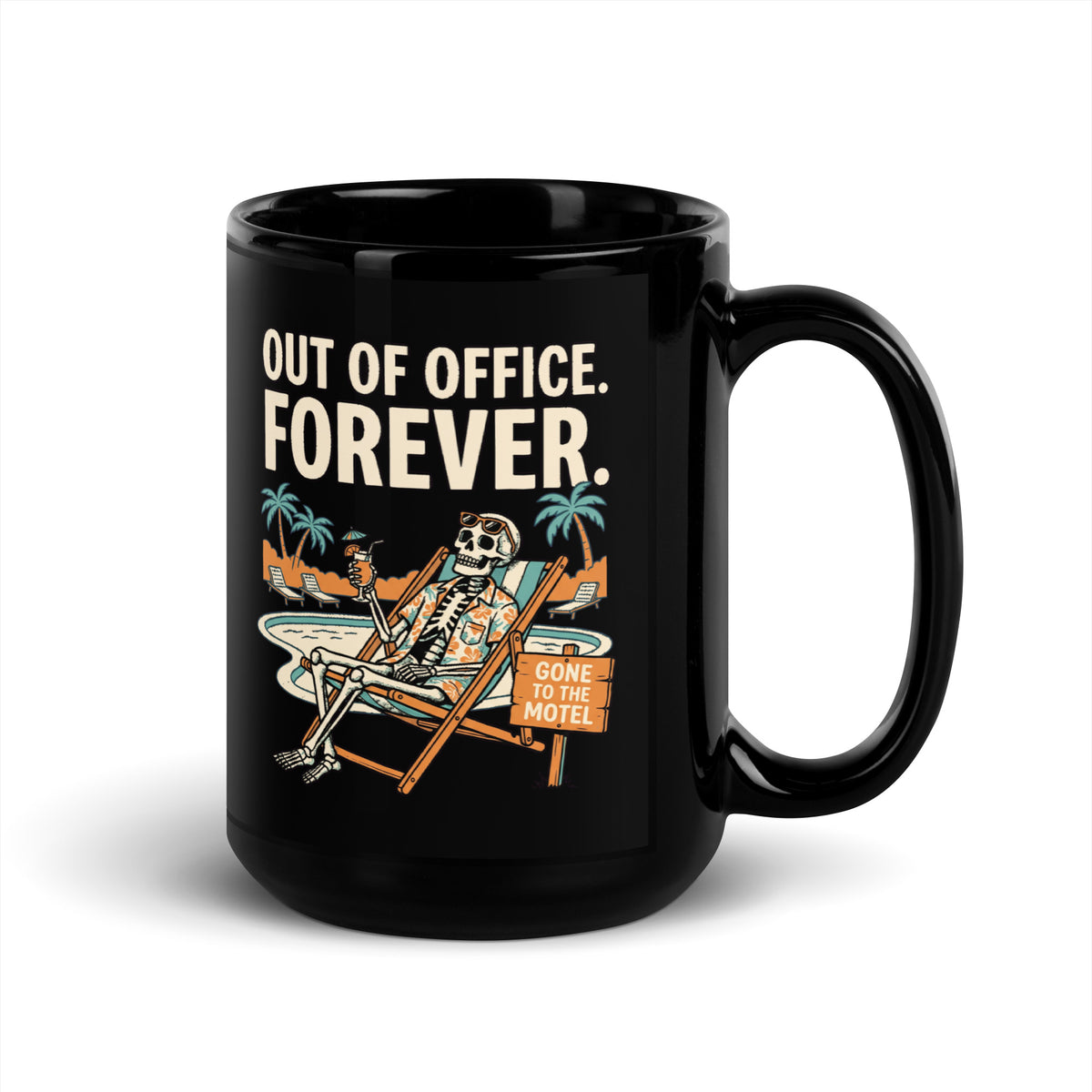Mug noir Out of Office. Forever. — Pumpkin Motel 15 oz (440 ml), vue côté anse