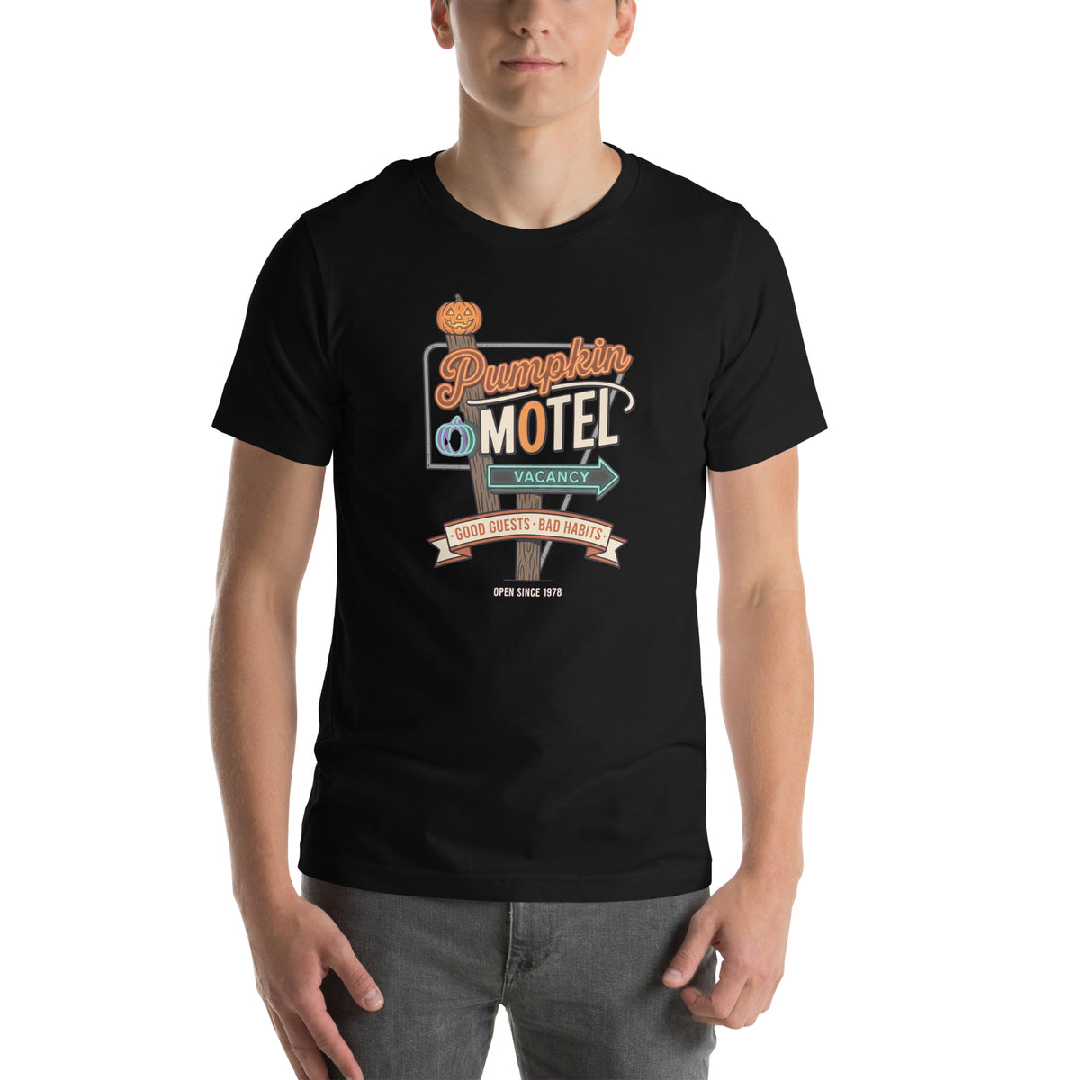 T-shirt Pumpkin Motel — Good Guests · Bad Habits noir, vue de face