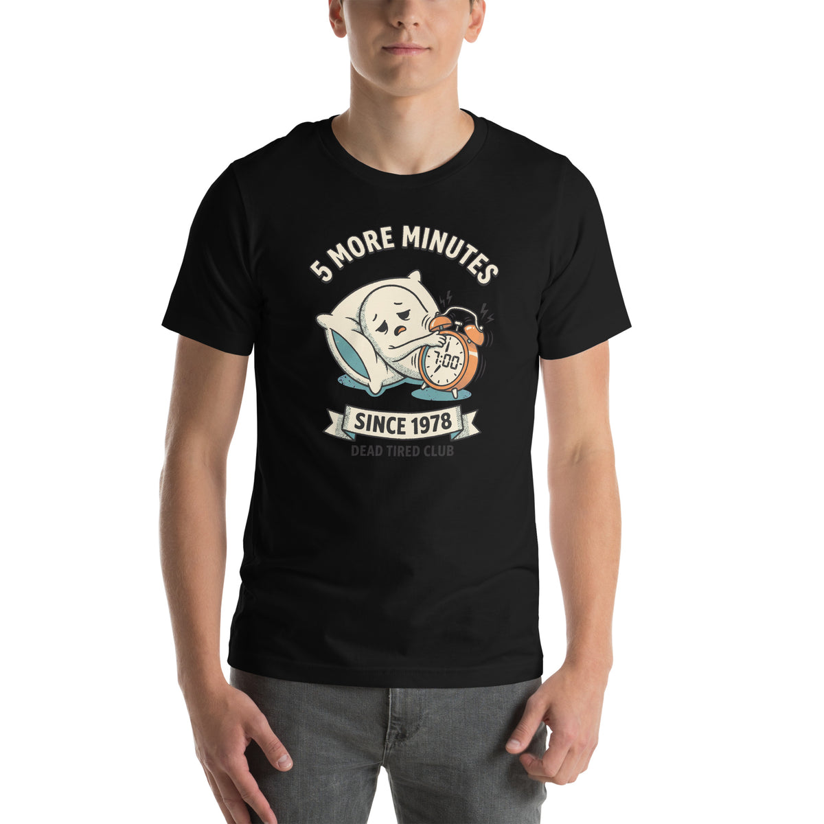 T-shirt 5 More Minutes — Dead Tired Club noir, vue de face