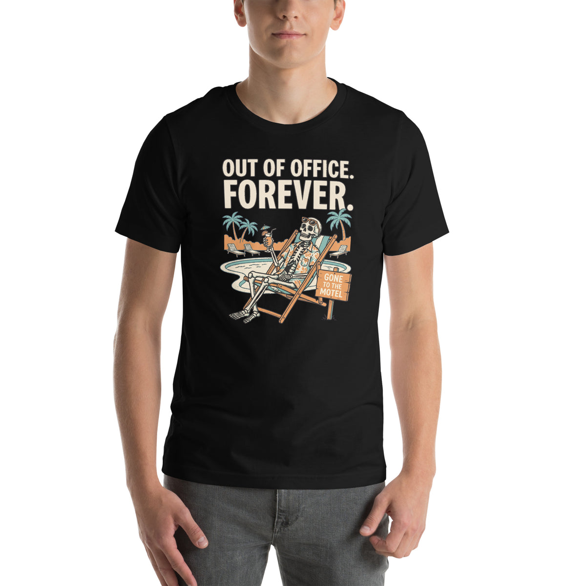 T-shirt Out of Office. Forever. — Pumpkin Motel noir, vue de face
