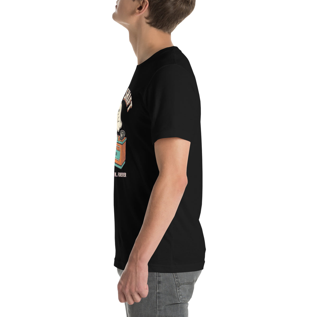 T-shirt Night Shift — Checking You In… Forever noir, vue de profil