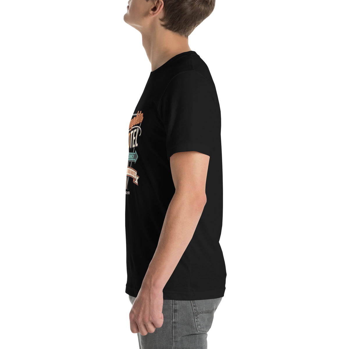 T-shirt Pumpkin Motel — Good Guests · Bad Habits noir, vue de profil