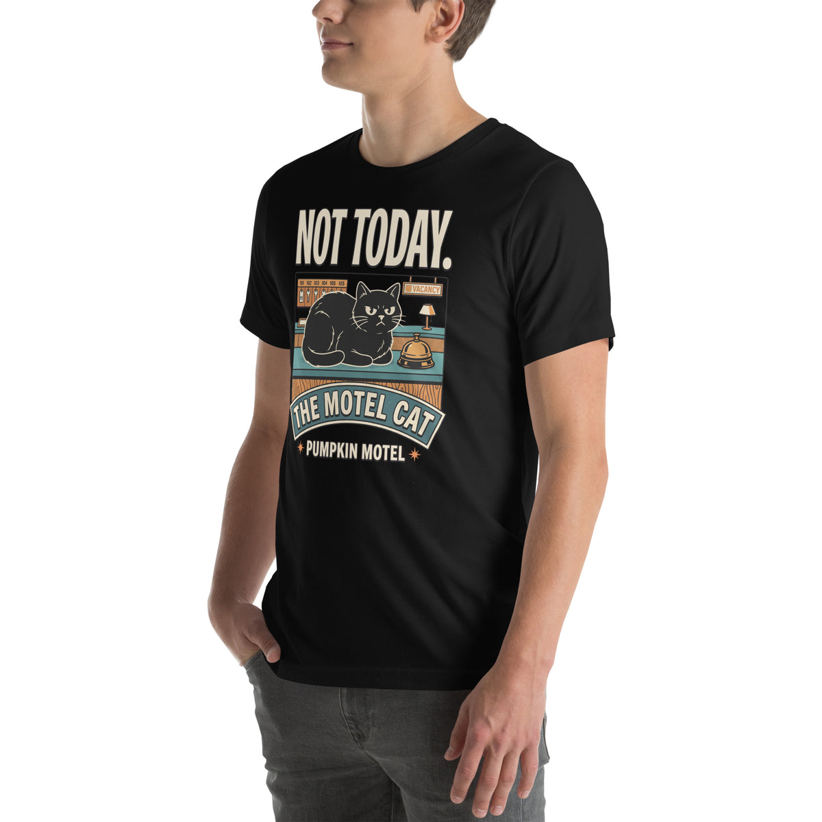 T-shirt Not Today. — The Motel Cat noir, vue de trois-quarts