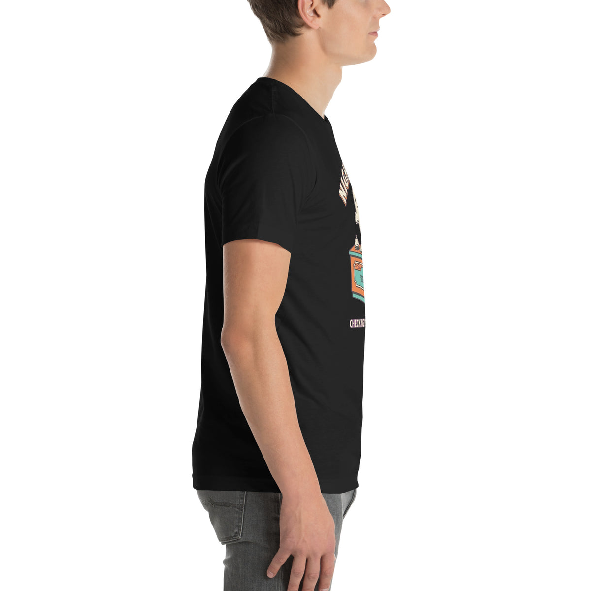 T-shirt Night Shift — Checking You In… Forever noir, vue de profil