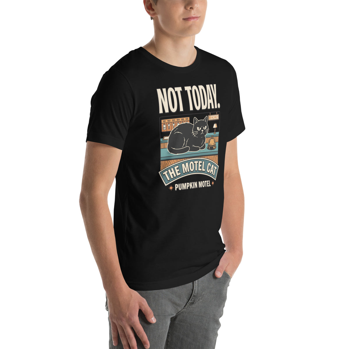 T-shirt Not Today. — The Motel Cat noir, vue de trois-quarts