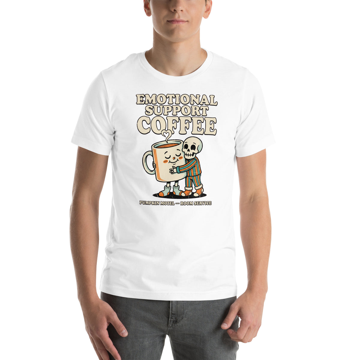T-shirt Emotional Support Coffee — Room Service blanc, vue de face