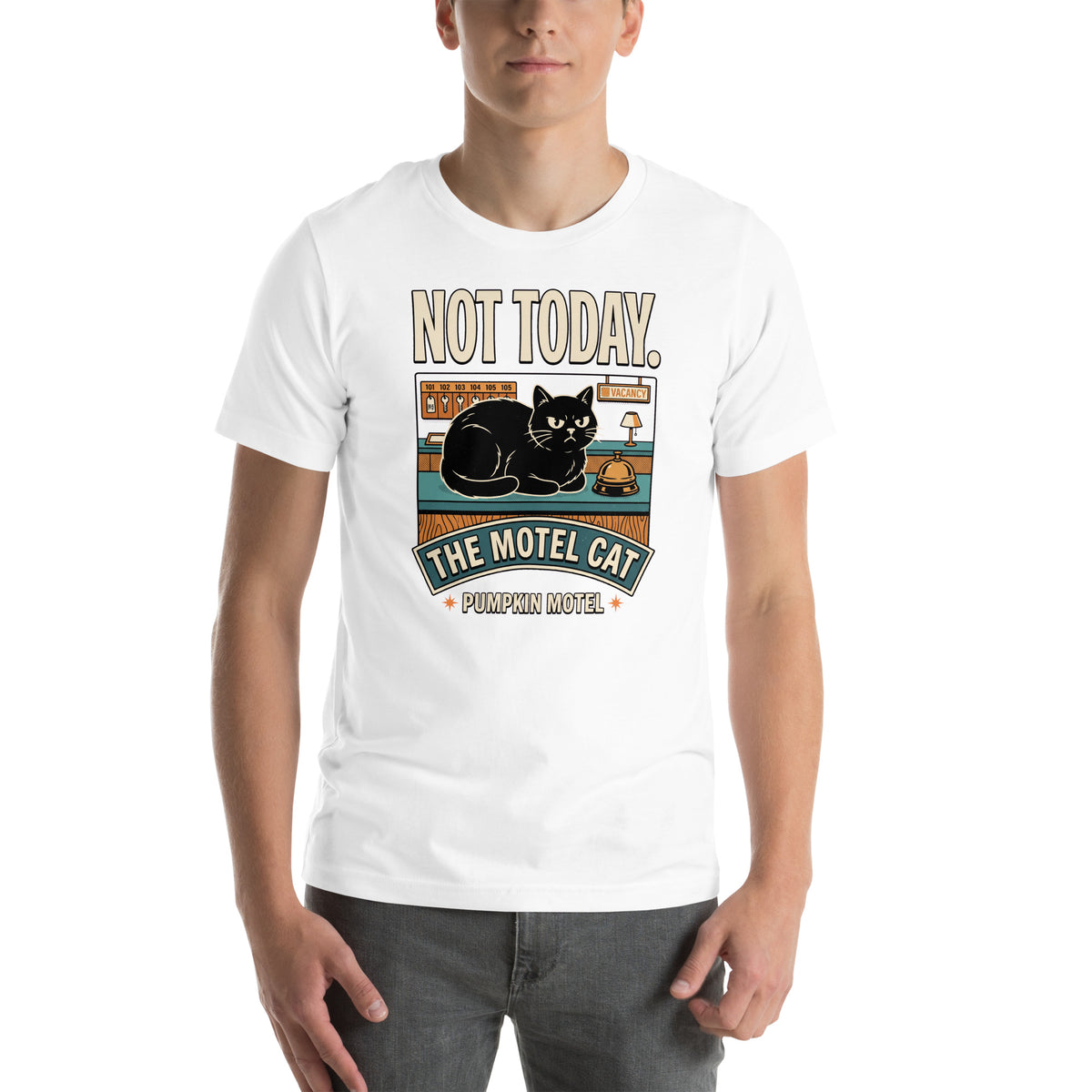 T-shirt Not Today. — The Motel Cat blanc, vue de face