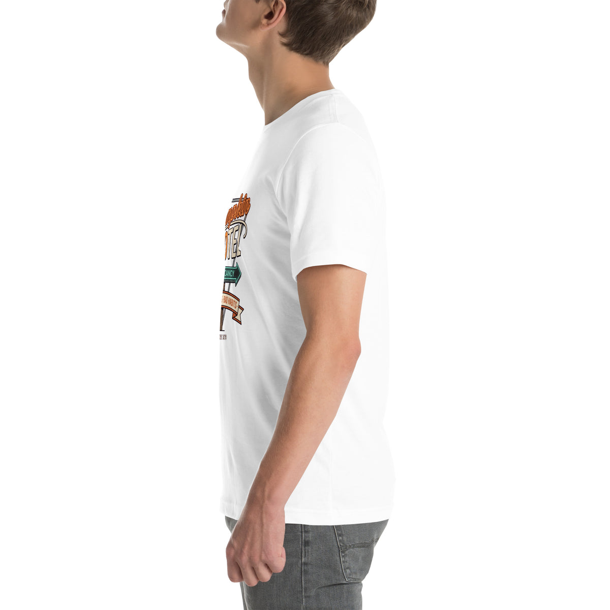 T-shirt Pumpkin Motel — Good Guests · Bad Habits blanc, vue de profil