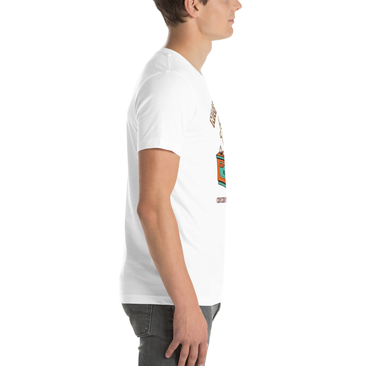 T-shirt Night Shift — Checking You In… Forever blanc, vue de profil